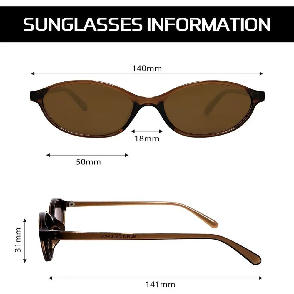 Retro Oval Sunglasses Women Chic 90s UV Protection Narrow Shades
